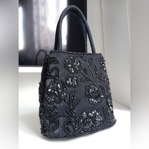 Elegant Vintage Black Beaded Handbag